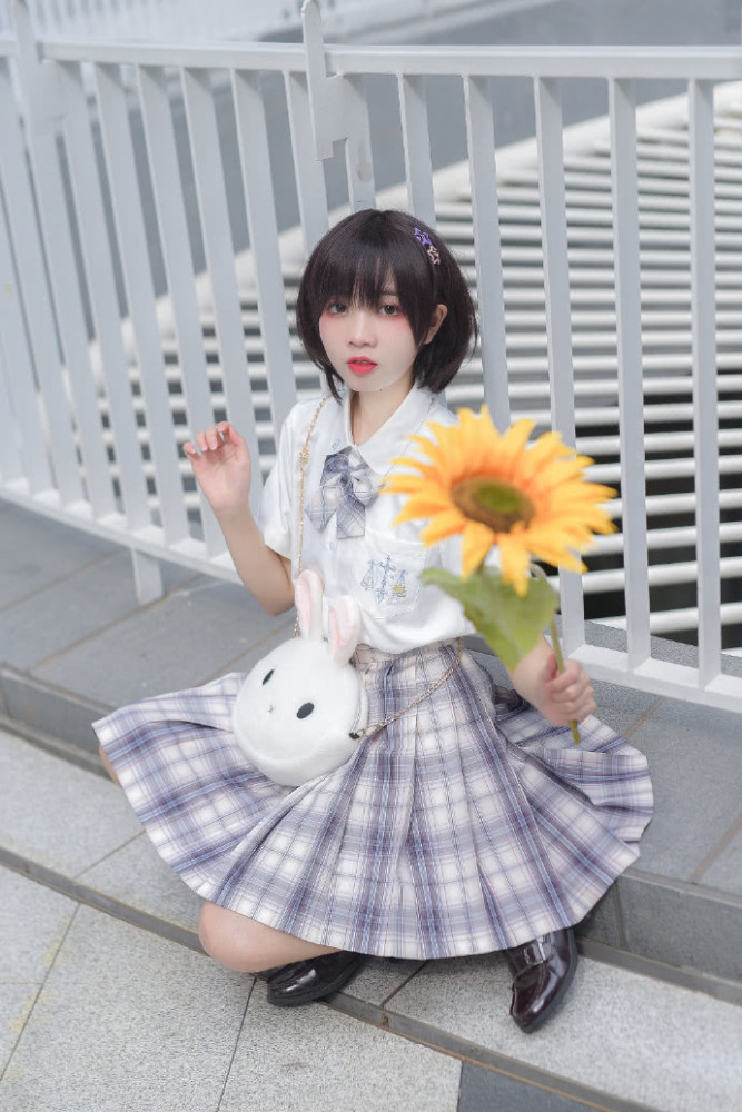 jk少女白夜霓虹格裙