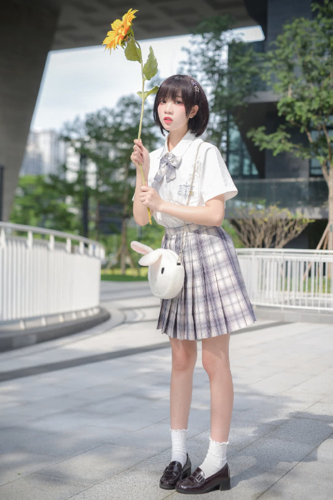 jk少女白夜霓虹格裙