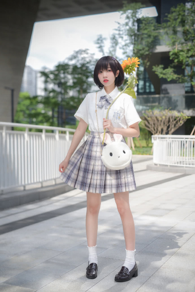 jk少女白夜霓虹格裙