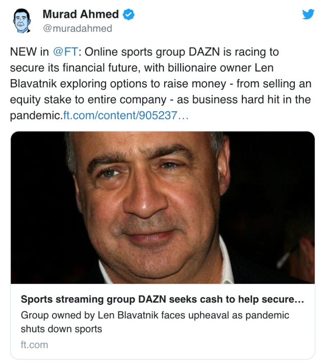 裁员 卖网站 融资受阻 体育版权巨头dazn要变下一个乐视体育 乐视体育 Dazn集团 股权融资