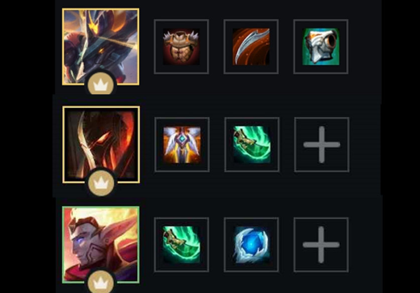 装备分配:阵容组成:赵信,妮蔻,洛,皇子,卡尔玛,奶妈,厄加特,龙王.10.