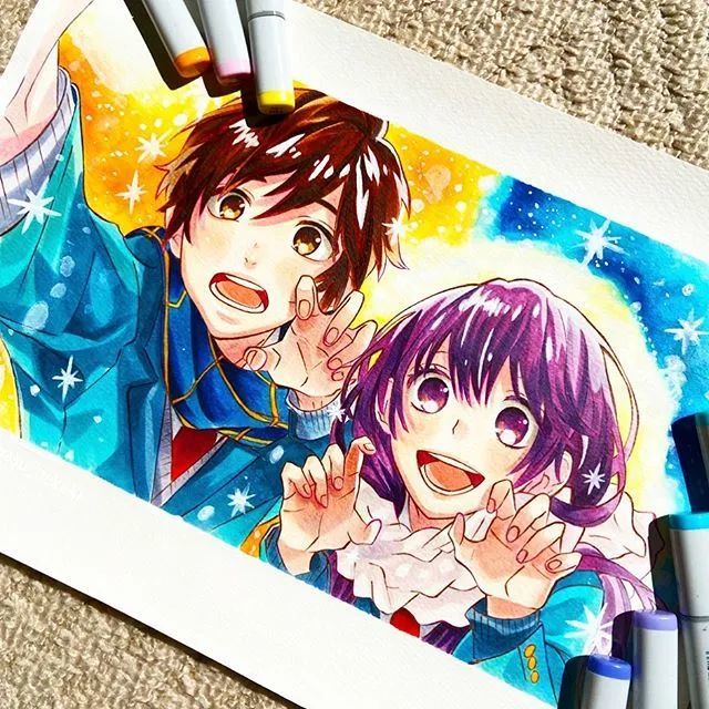 彩铅马克笔手绘鬼灭之刃动漫人物插画素材