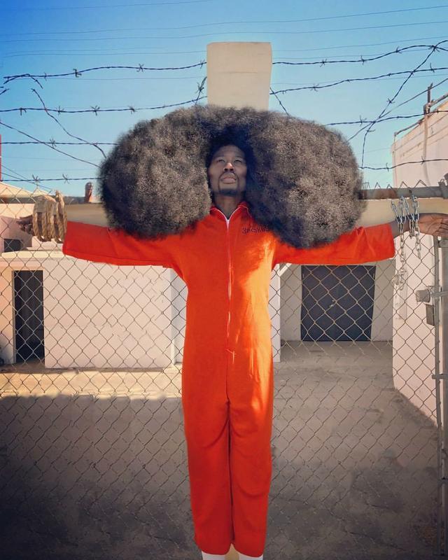 美国男子头发茂盛好吓人,就像两朵黑色棉花糖