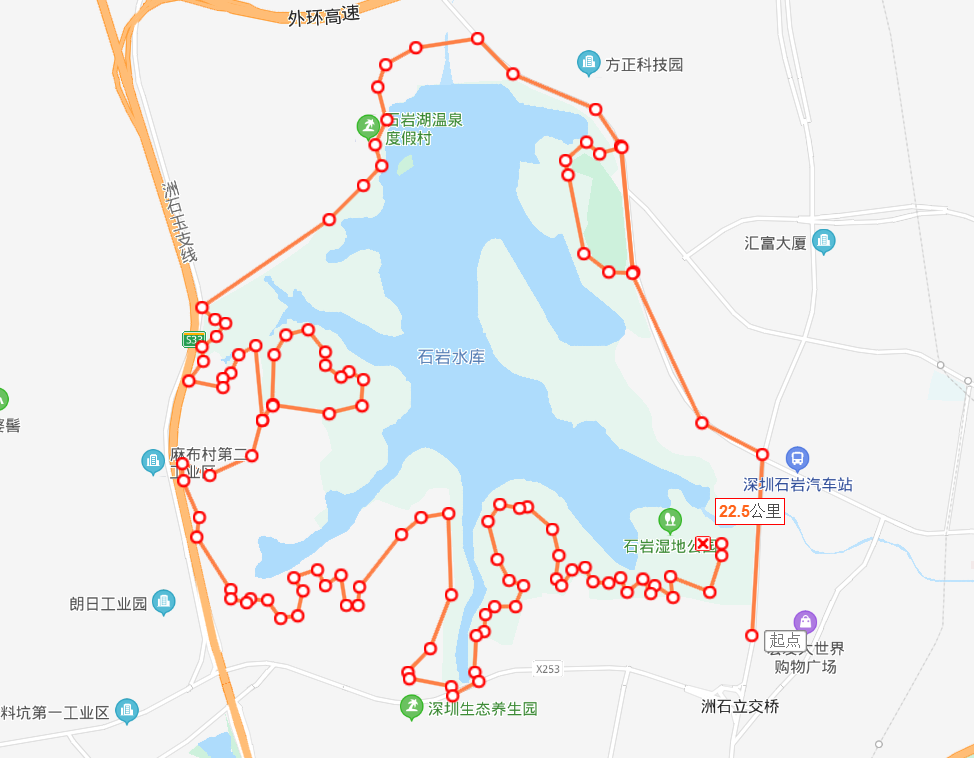 贯穿大顶岭,公明水库,吊神山,农田,把山,湖,园,林等要素有机串联,构成