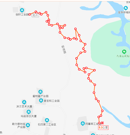 始于龙华石凹水库,经茜坑水库东接观澜茜坑绿道,北连光明绿道蝴蝶谷