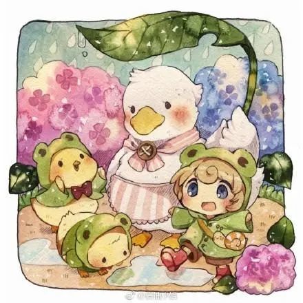 水彩漫画 Q版动漫少女上色插画一组 Q版动漫 上色 插画 漫画 少女