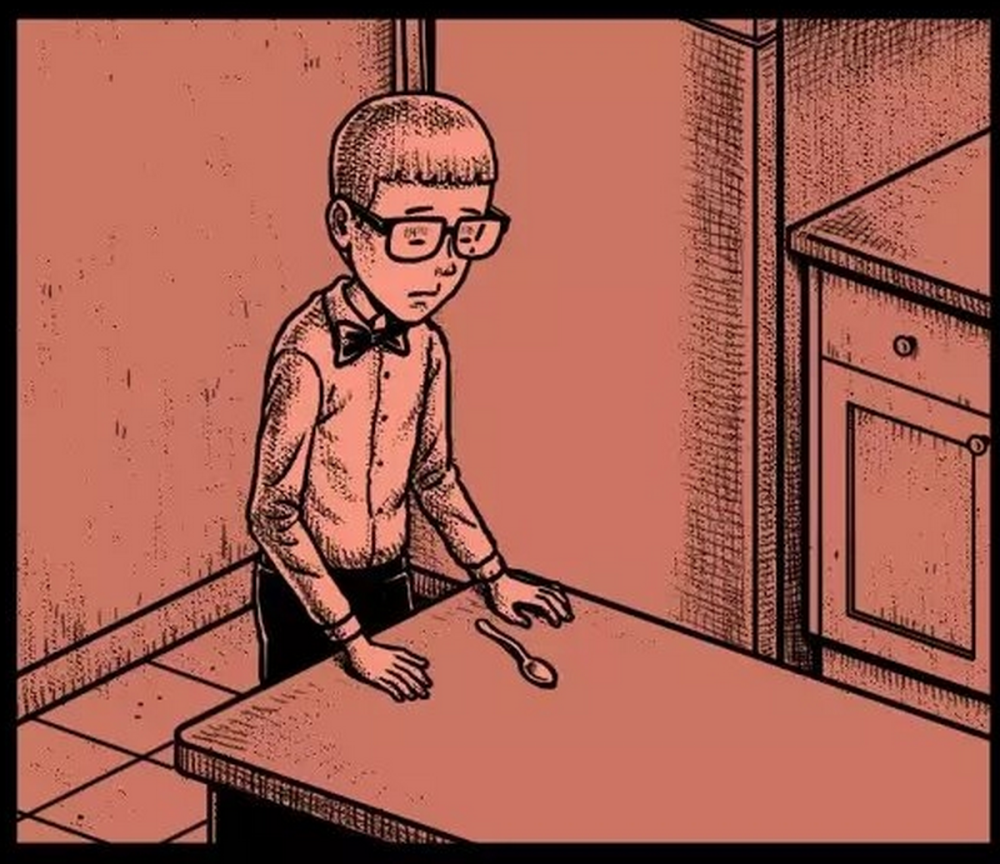 惊悚漫画:男孩的魔术没成功,下一位男孩拿起时却变弯了,原来是魔术有