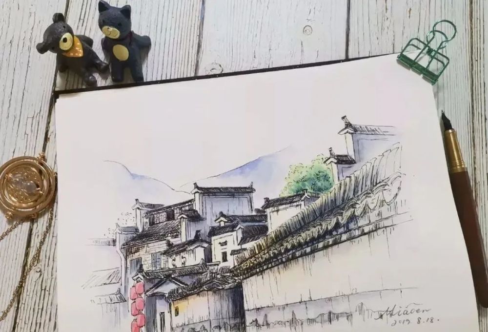 宏村印象i钢笔淡彩