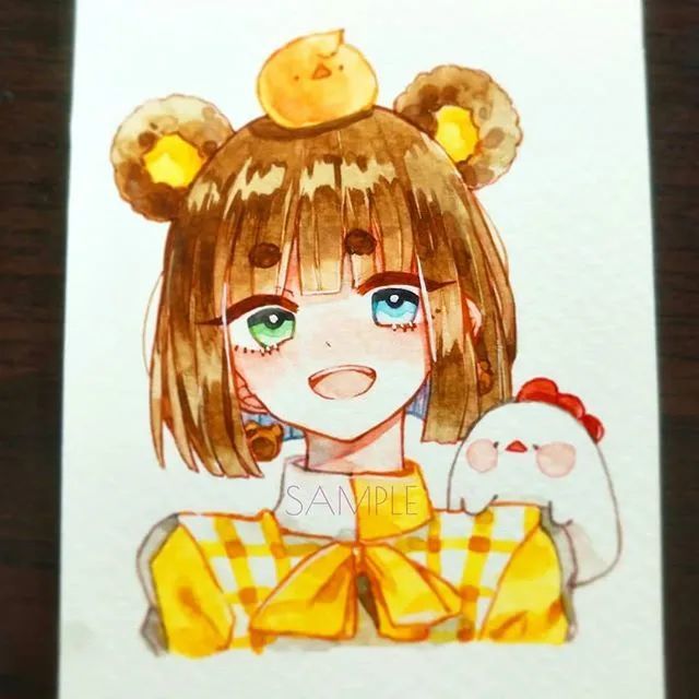 水彩插画一组q版动漫男女生上色手绘素材