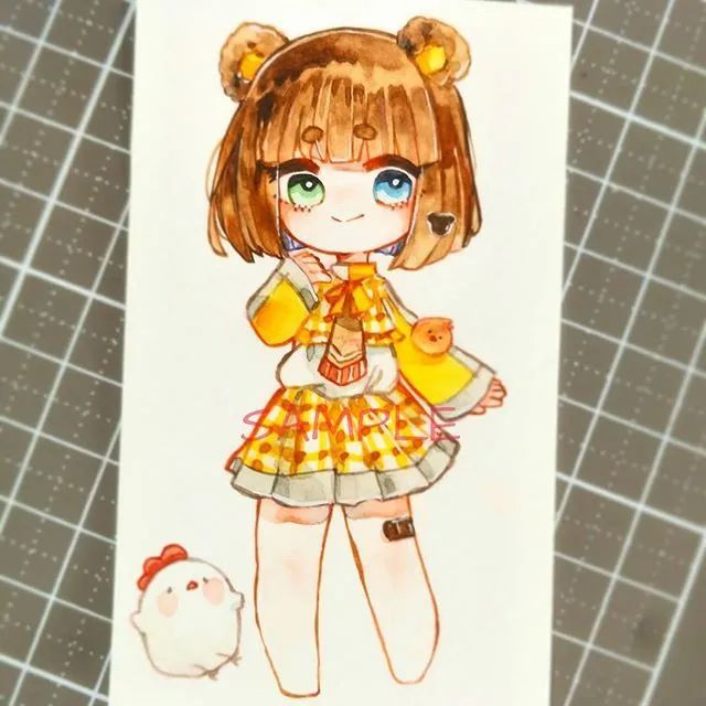 水彩插画一组q版动漫男女生上色手绘素材