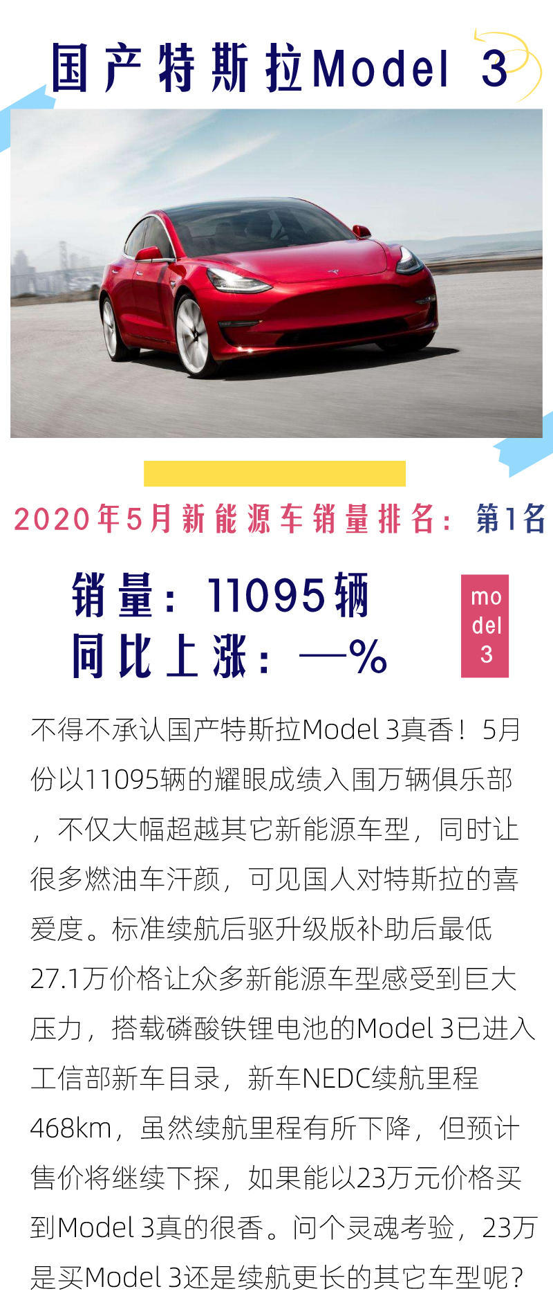 Model 3销量破万 超过第234名总和 3分钟速览5月新能源车销量Top10