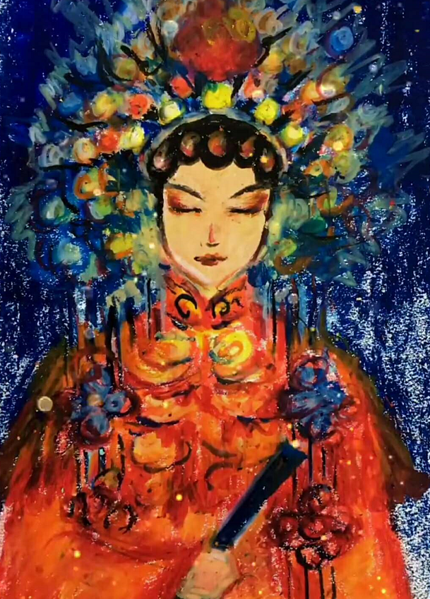 美术生手绘"戏子"人物,开始:有点随便,看到最后:手能外借吗?