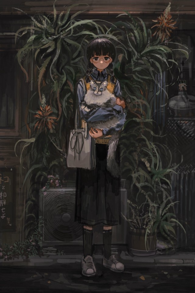 一组富有特色的油画风格的二次元少女风景插画分享