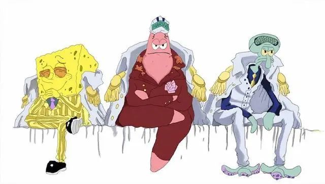 海绵宝宝版海军三大将,气质代表色完美契合,"派大犬"很有气场