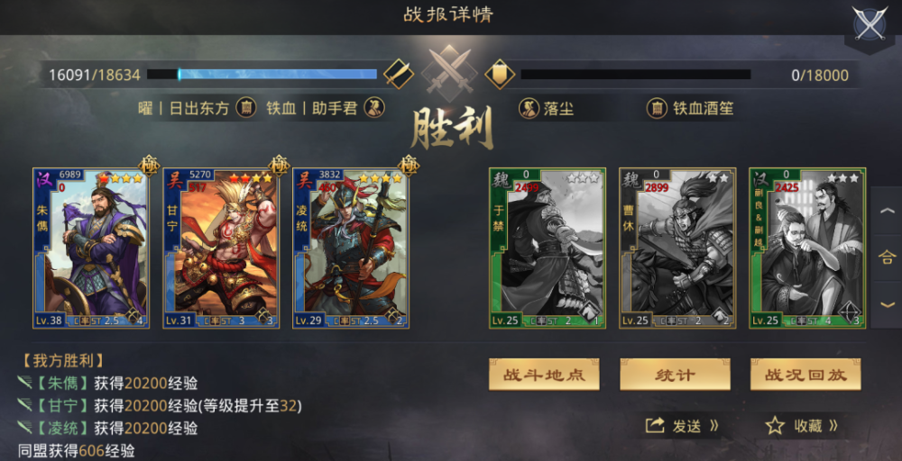 朱儁最常用阵容,用来组建4星碰瓷队,展示战法搭配比较随意,不是最佳