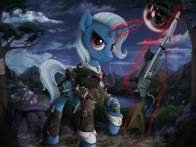 小马宝莉:3d立体黑化形象,特里克西化身为狙击手,紫悦很美感