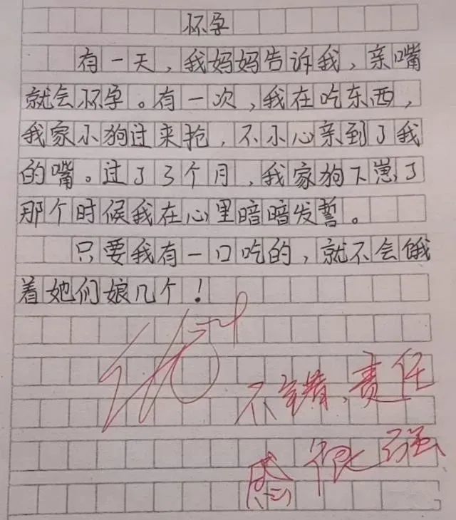 小学生作文《怀孕》火了,老师称其责任感强,网友感叹"萌翻了"