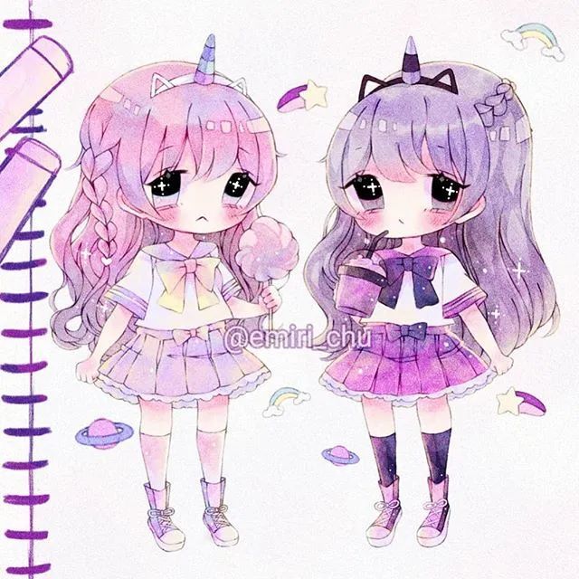 马克笔彩铅q版新手入门超可爱动漫人物手绘素材