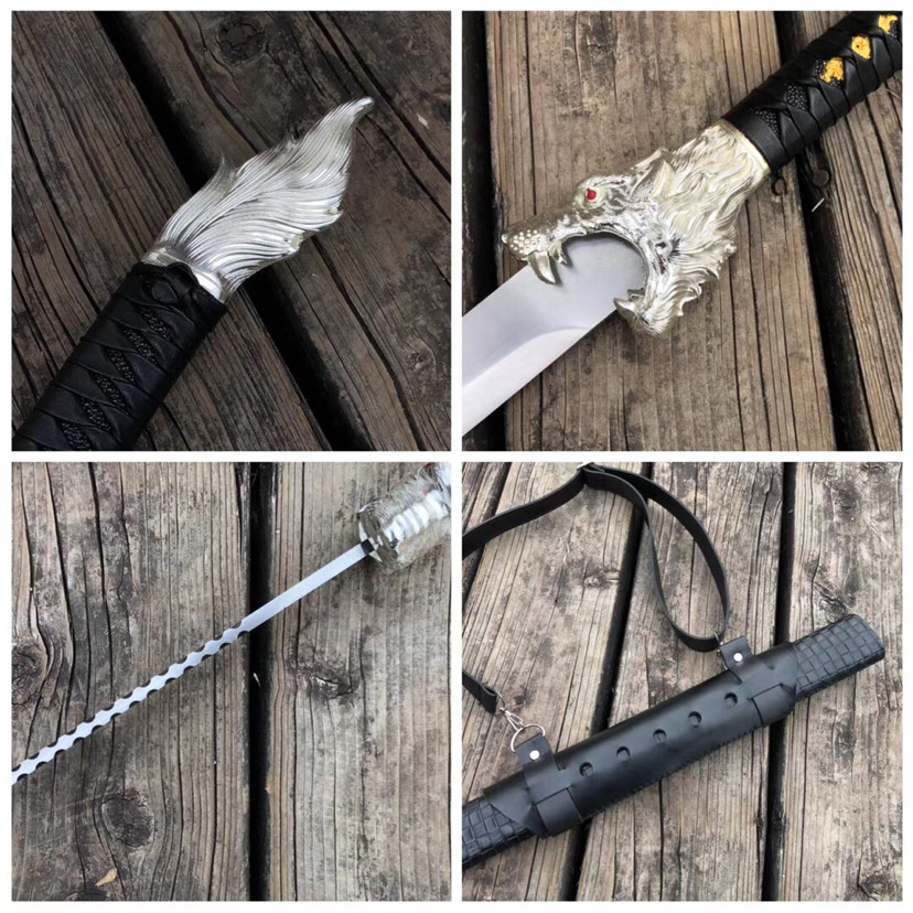 战刀-龙牙,弹簧钢锻打,刀背龙牙造型,龙头龙纹装具栩栩如生_腾讯新闻