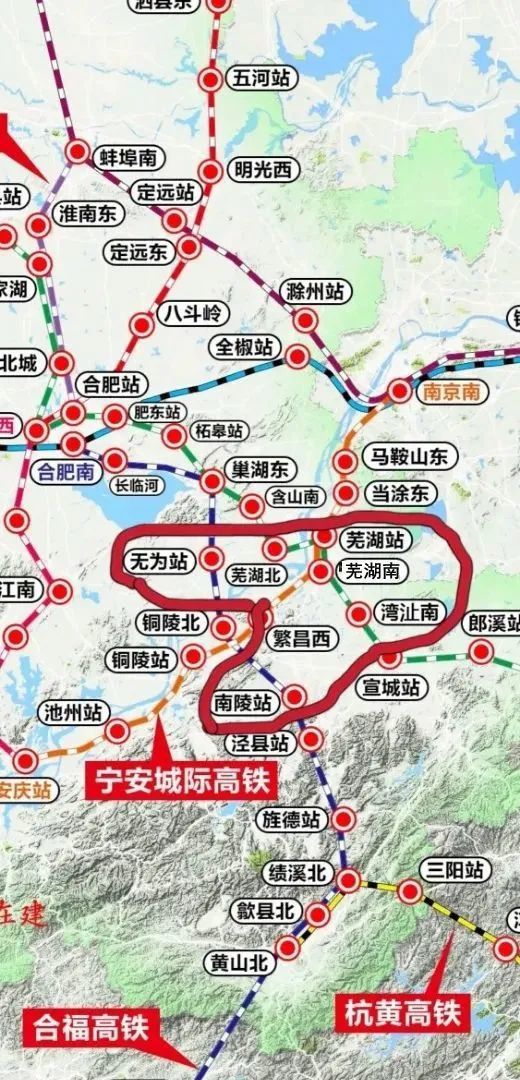 "县县通高铁,在安徽省率先实现商合杭高铁让芜湖市继合福高铁之后