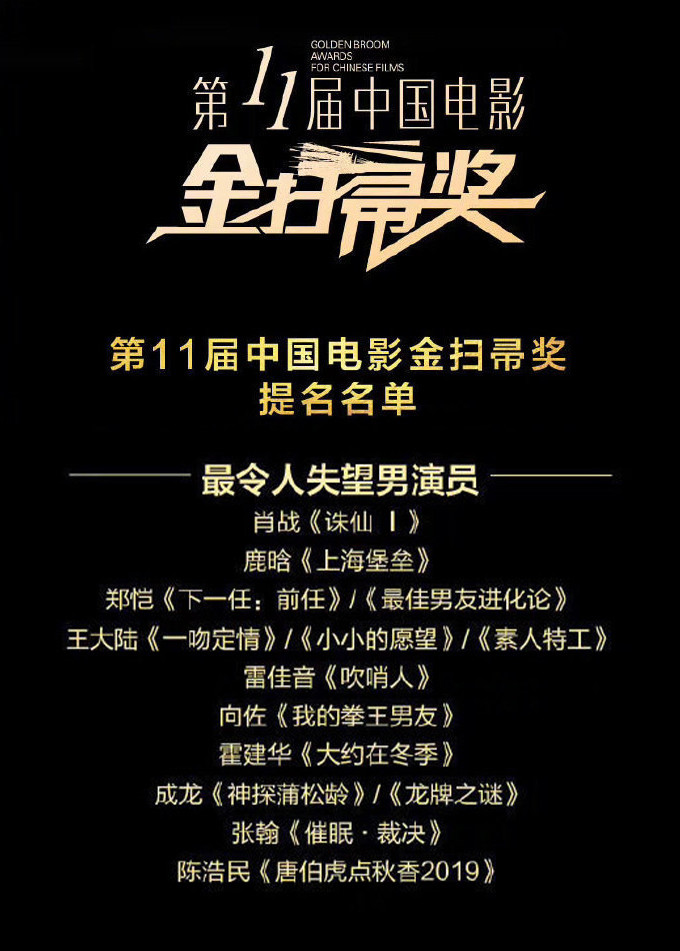 早在几个月前金扫帚奖宣布延期之时,官方就放出了"最令人失望男演员"