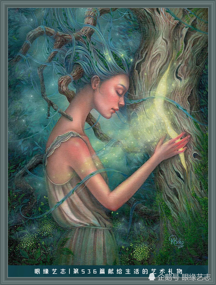 神秘女孩|当木纹邂逅色彩：典雅绚丽的木板画，藏于画中的神秘女孩