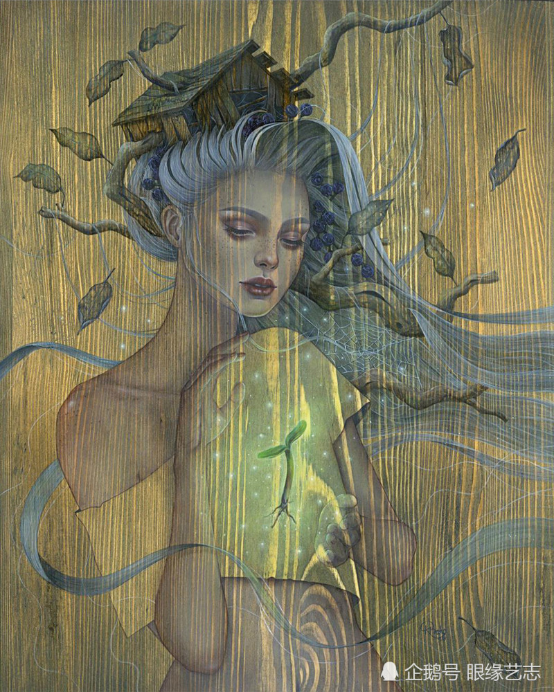 神秘女孩|当木纹邂逅色彩：典雅绚丽的木板画，藏于画中的神秘女孩