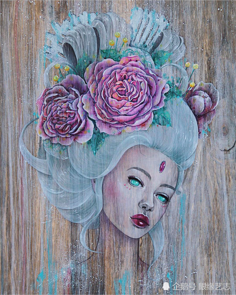 神秘女孩|当木纹邂逅色彩：典雅绚丽的木板画，藏于画中的神秘女孩