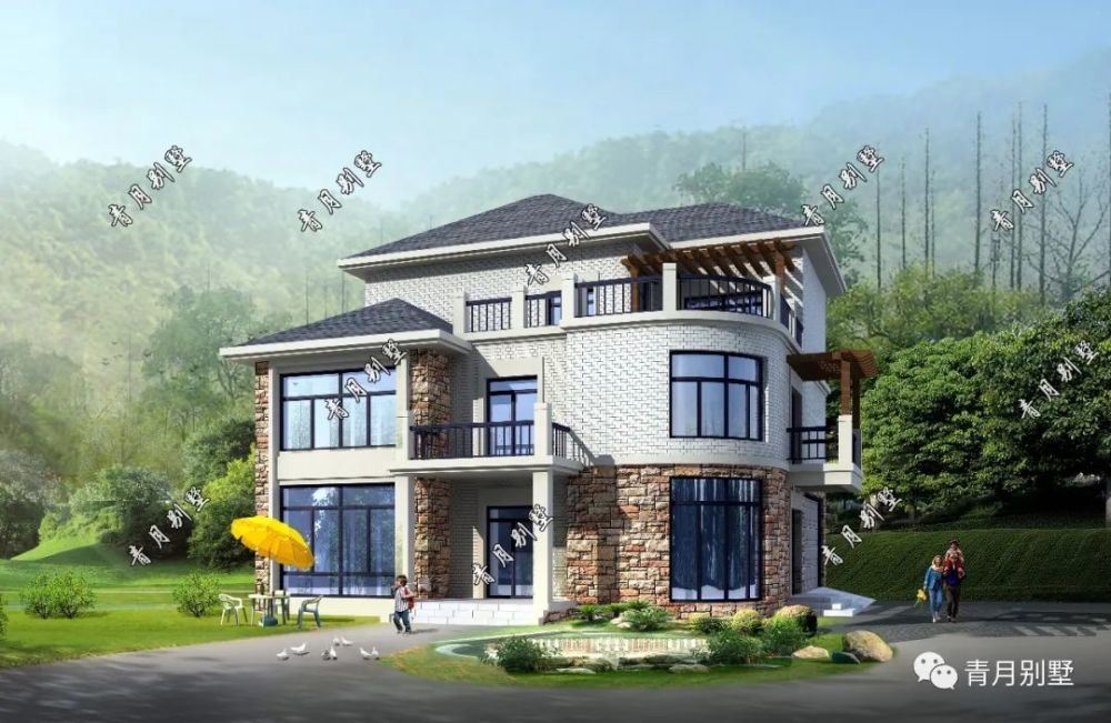 2×12.8米三层乡村田园小别墅,全景落地窗大露台挑空客厅