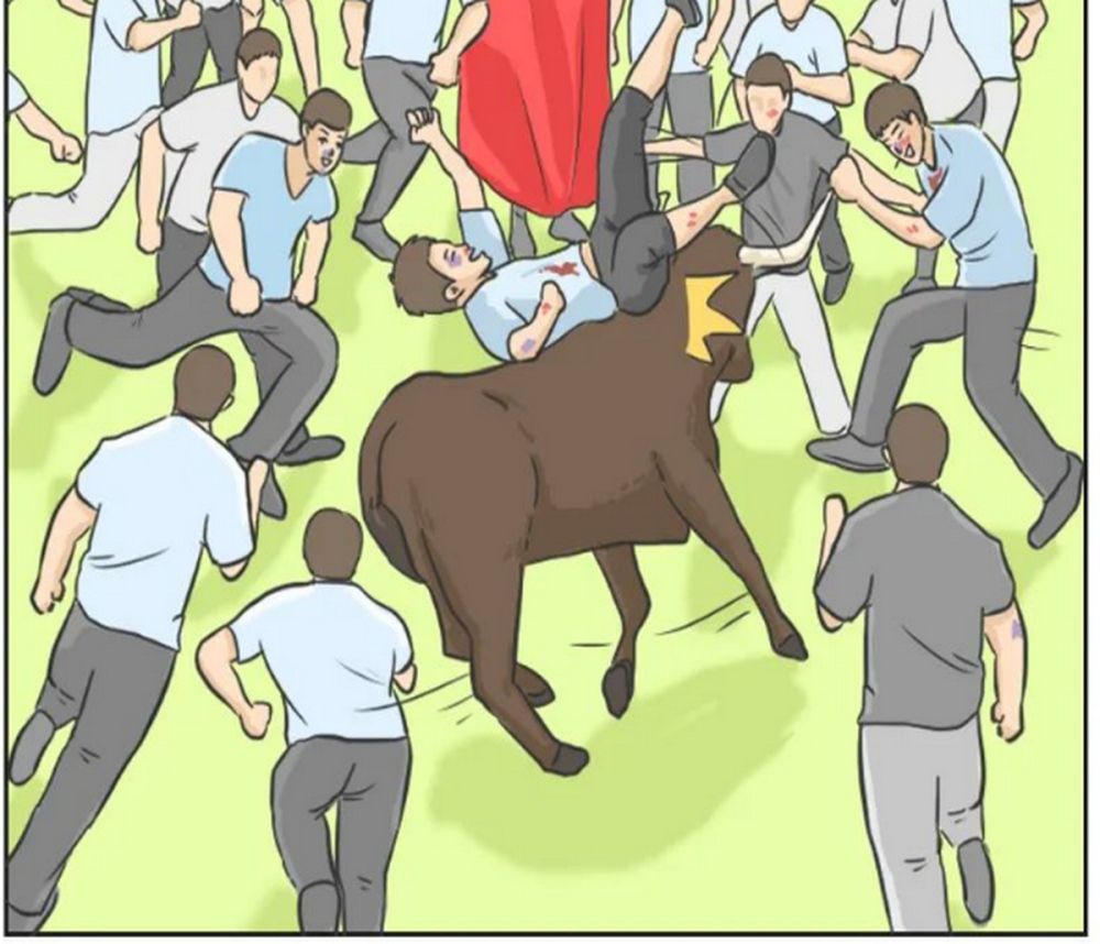 奇趣漫画:被牛顶过的人迎娶公主,可男孩们都趴地上躲着