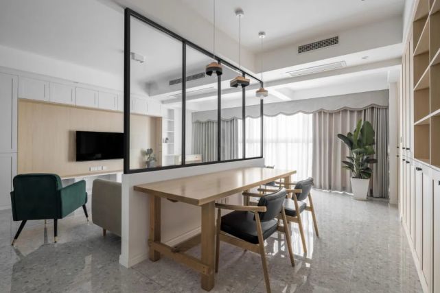 100㎡亲子之家,用通透玻璃做隔断,开放式书房太撩人了!