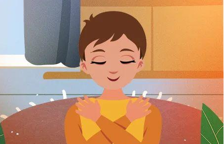 让自己坐在一个安全的地方,双手交叉在胸前,轻抱自己对侧的肩膀,双手