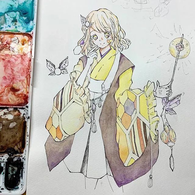 水彩插画古风动漫人物上色这个画风太好看了