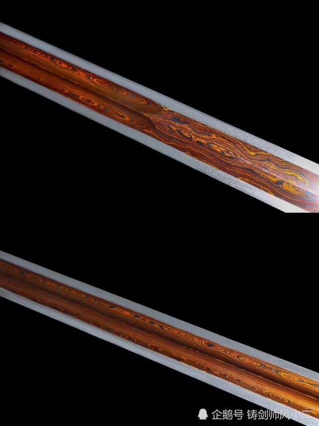 金属柄高性能双龙汉剑系列-折叠高性能花纹钢烤红双血槽版本