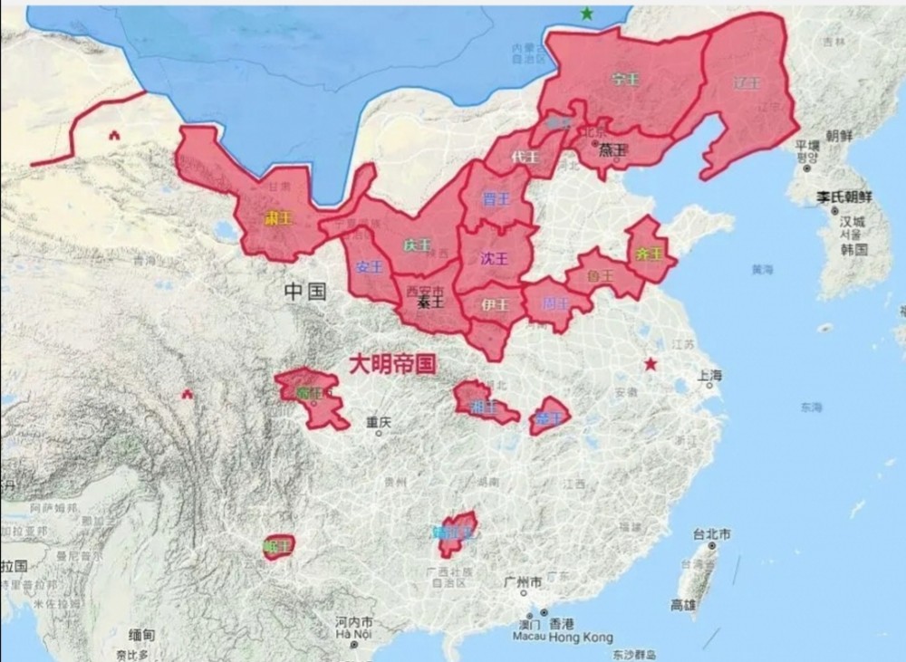 明初藩王分布图,在儿子们的拱卫下,老朱的心里才觉得踏实而后来发生