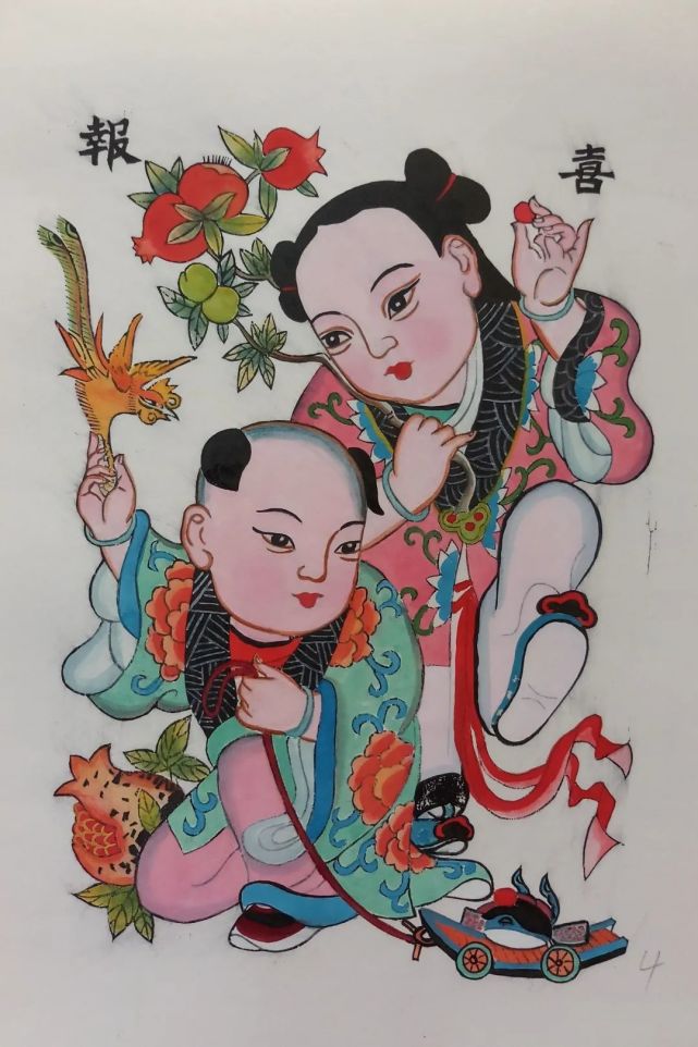 高密年画《喜报三元》 别世杰古代科举考试之"连中三元",指在乡试,会