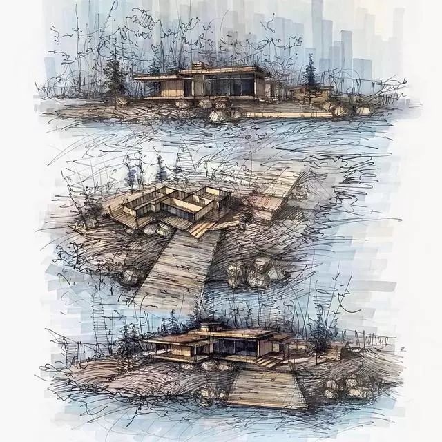 马克笔|马克笔景观手绘效果图，大视野鸟瞰透视精准到爆！