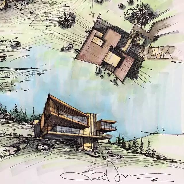 马克笔|马克笔景观手绘效果图，大视野鸟瞰透视精准到爆！