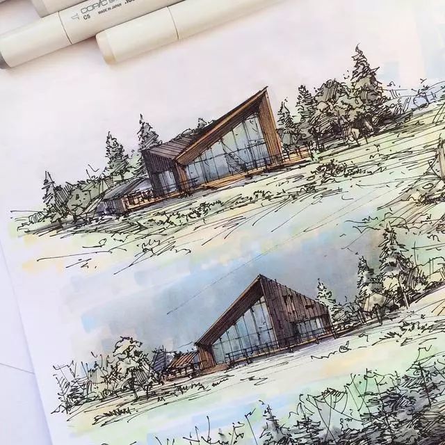 马克笔|马克笔景观手绘效果图，大视野鸟瞰透视精准到爆！