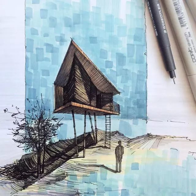 马克笔|马克笔景观手绘效果图，大视野鸟瞰透视精准到爆！
