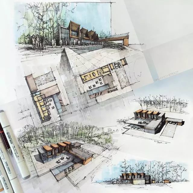 马克笔|马克笔景观手绘效果图，大视野鸟瞰透视精准到爆！