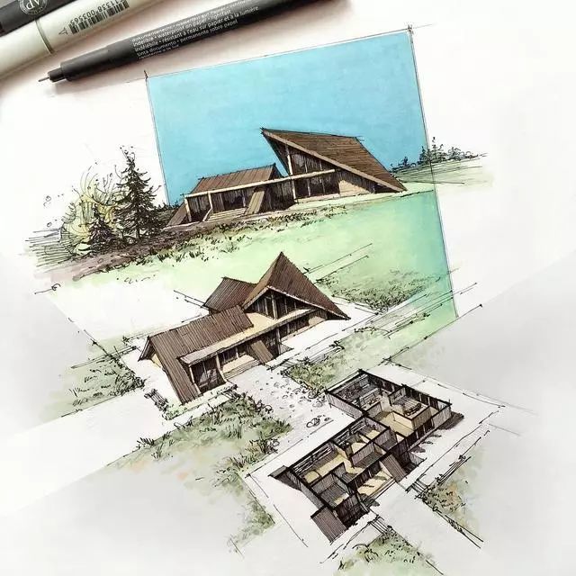 马克笔|马克笔景观手绘效果图，大视野鸟瞰透视精准到爆！