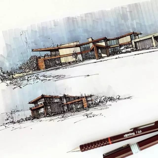 马克笔|马克笔景观手绘效果图，大视野鸟瞰透视精准到爆！