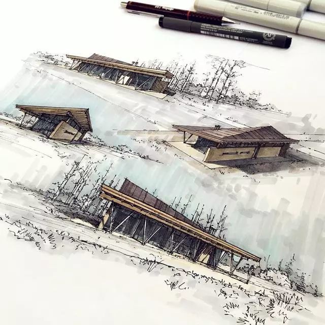 马克笔|马克笔景观手绘效果图，大视野鸟瞰透视精准到爆！