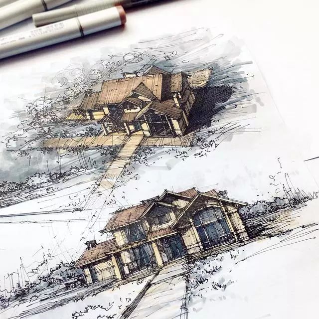 马克笔|马克笔景观手绘效果图，大视野鸟瞰透视精准到爆！