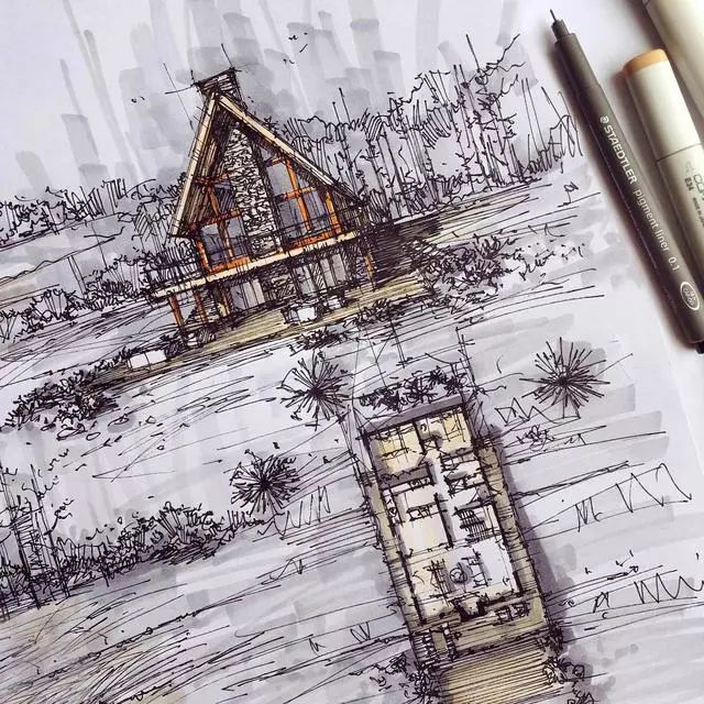 马克笔|马克笔景观手绘效果图，大视野鸟瞰透视精准到爆！