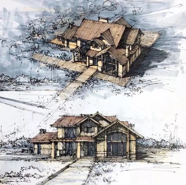 马克笔|马克笔景观手绘效果图，大视野鸟瞰透视精准到爆！