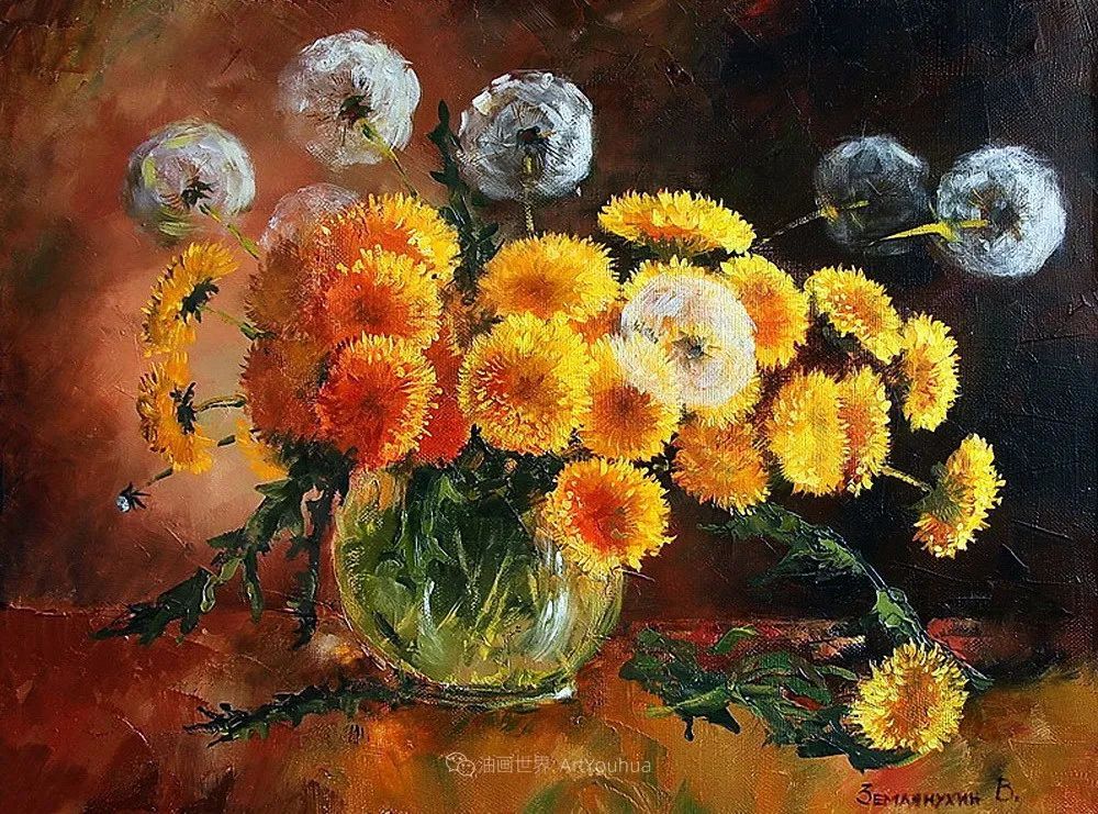 油画与水粉的交融不一样的花卉