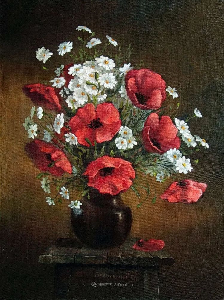 油画与水粉的交融不一样的花卉