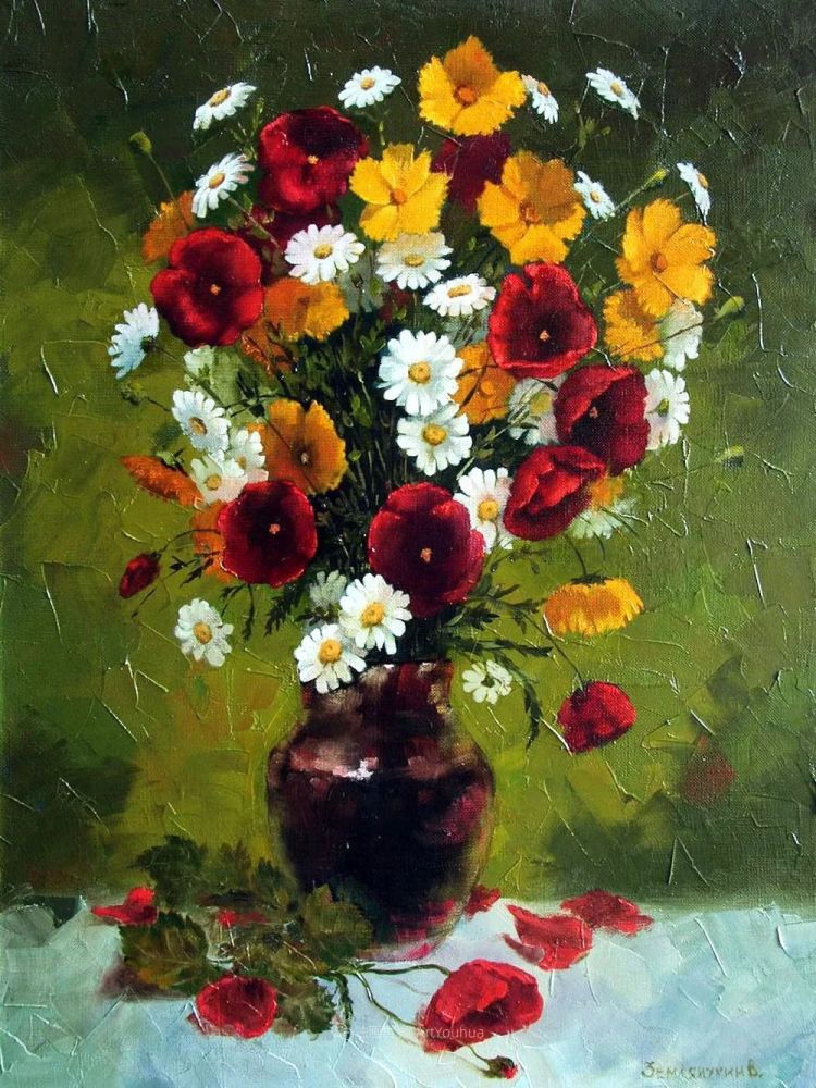 油画与水粉的交融不一样的花卉